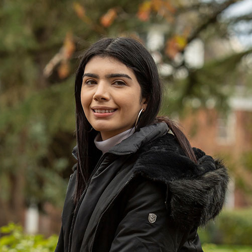 Salma Galvan in Walker courtyard