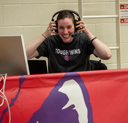 Molly announcing a basketball game