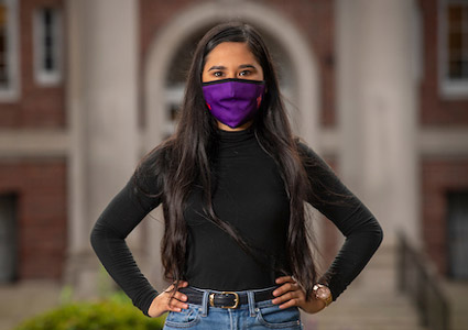 portrait of Ruby Trujillo '24 outside of Melrose Hall