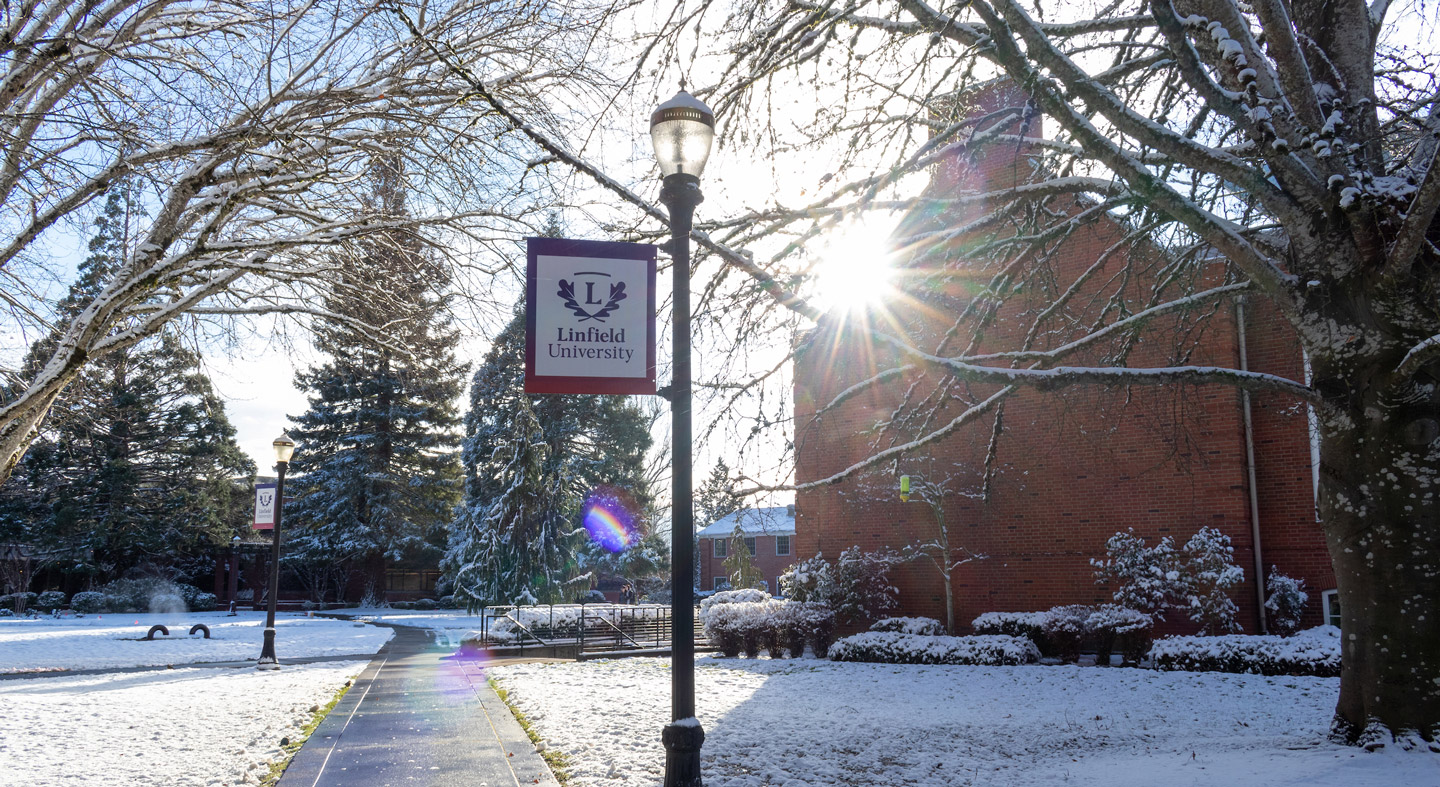 Academic quad in the snow.